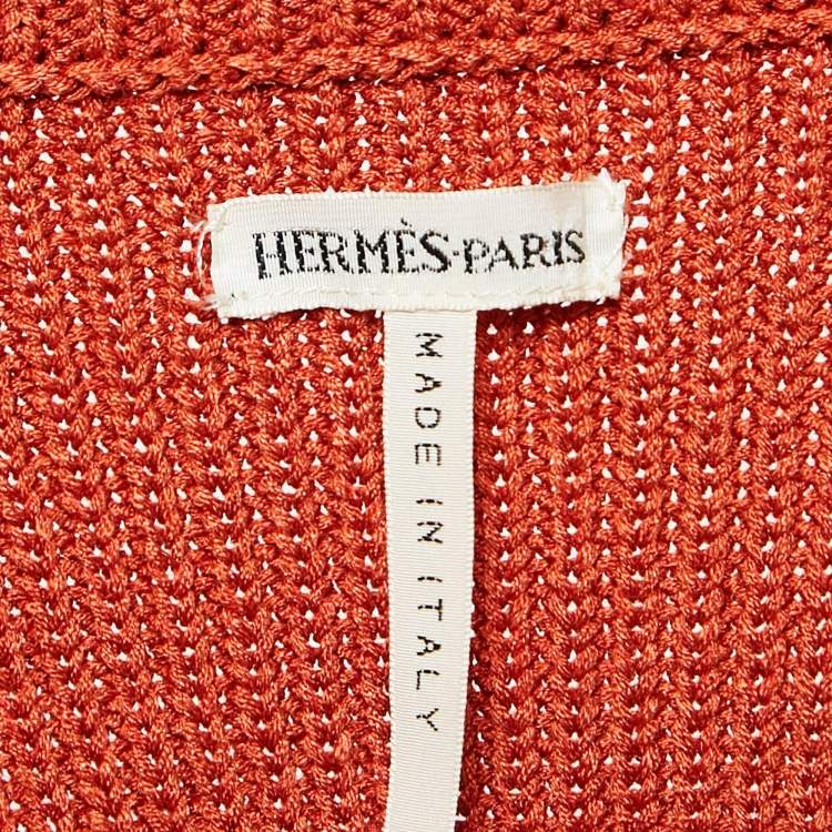 Pre Owned Hermès Orange Rib Knit Plunging Neck Sweater Vest S/M