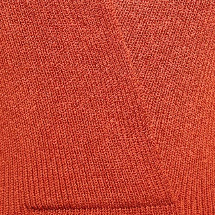 Pre Owned Hermès Orange Rib Knit Plunging Neck Sweater Vest S/M