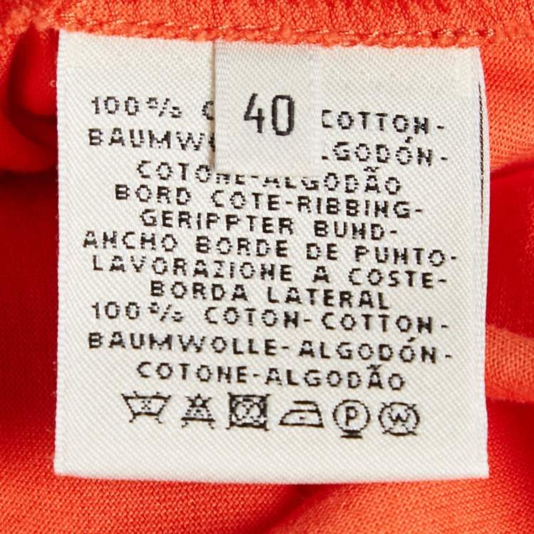 Pre Owned Hermes Orange Jersey Embroidered Pocket Detailed T-Shirt M