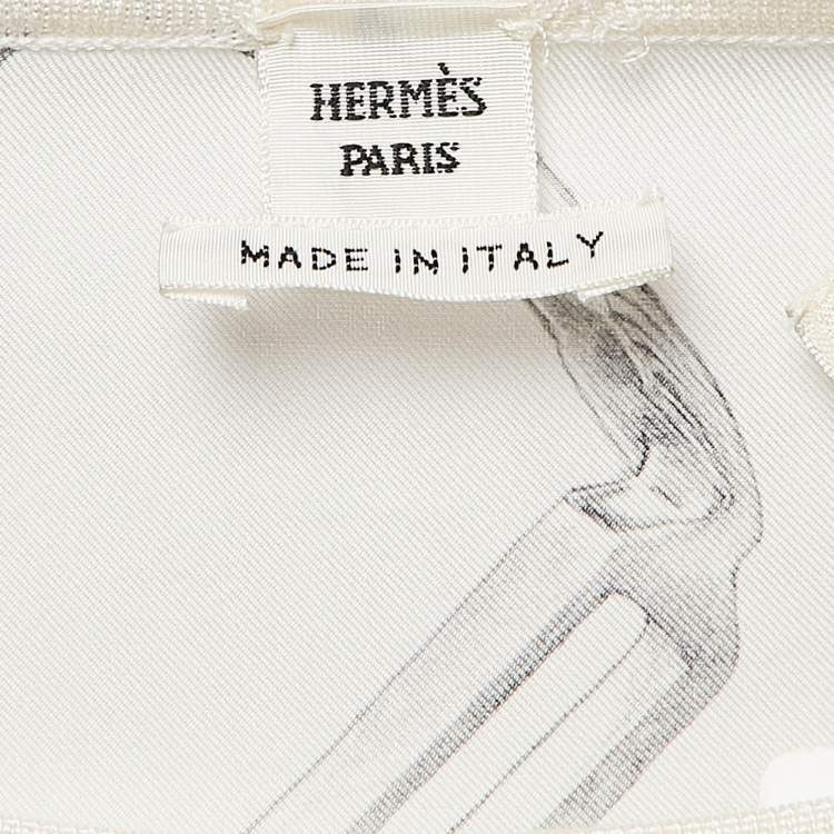 Pre Owned Hermes White Printed Silk and Knit Projets Carre au Crayon Top L