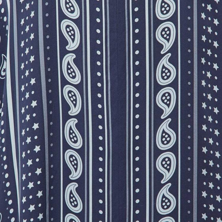 Pre Owned Hermes Navy Blue Printed Silk Kaftan Midi Dress M