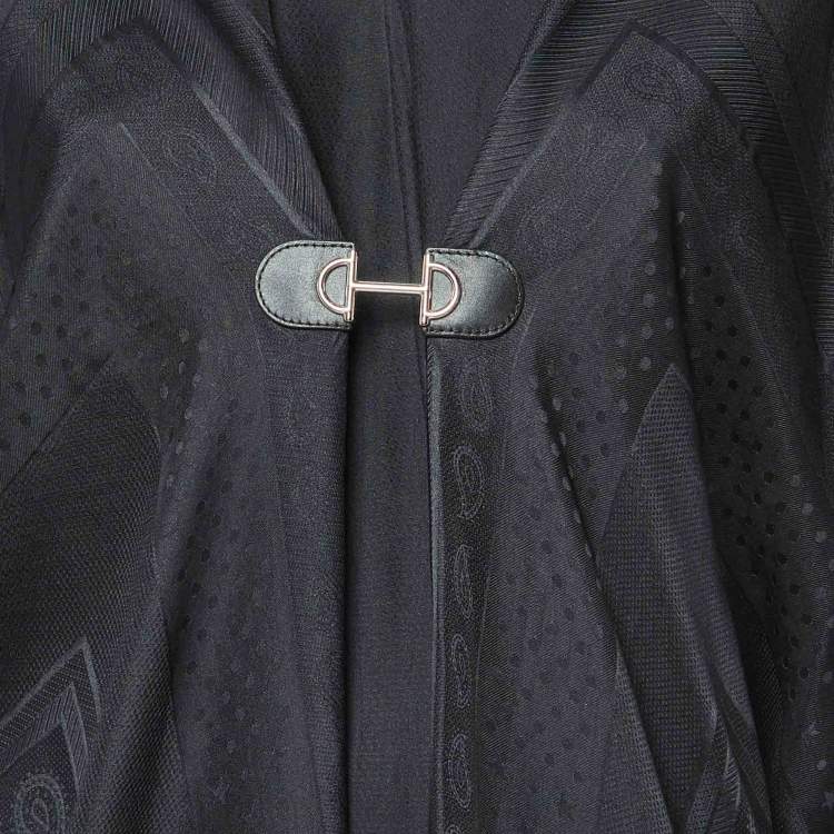 Pre Owned Hermes Black Jacquard Silk Kimono Maxi Dress M