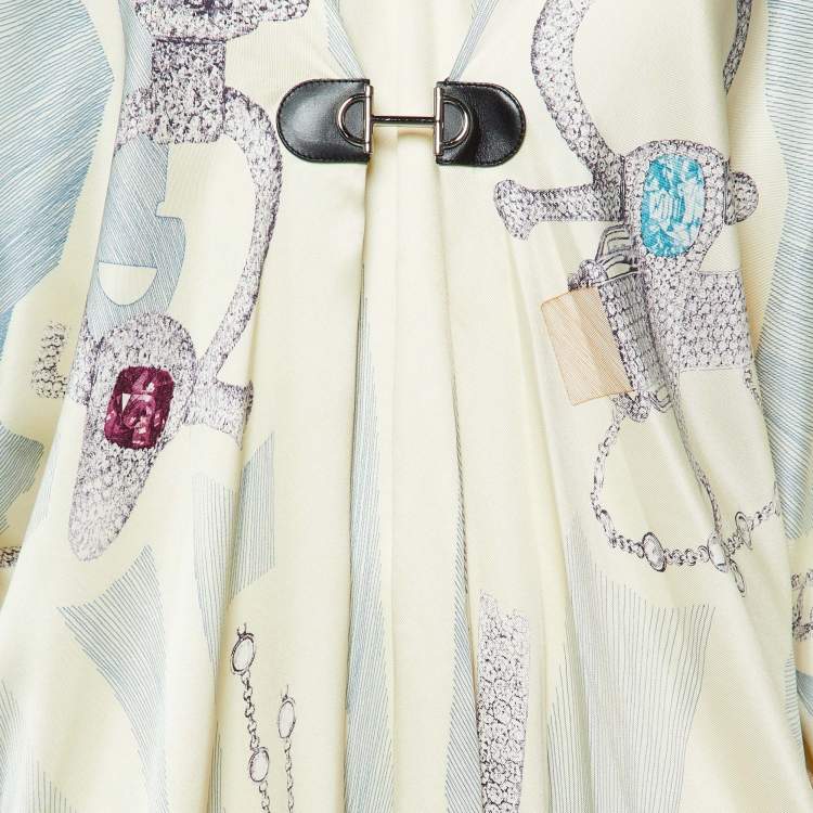 Pre Owned Hermes Cream Printed Silk Kimono Maxi Dress M