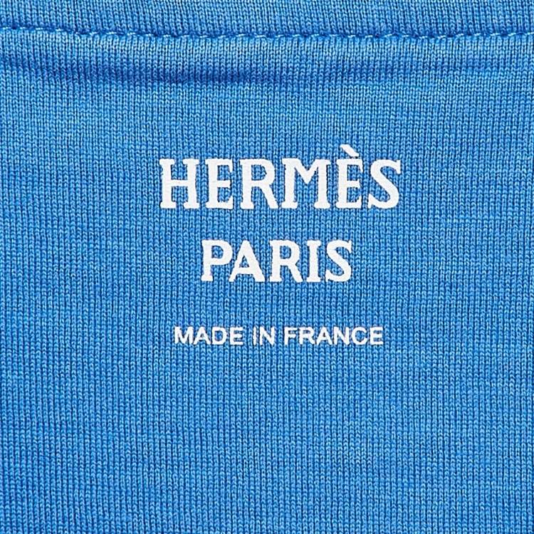 Pre Owned Hermes Blue Cotton Knit Embroidered Pocket Tunic M