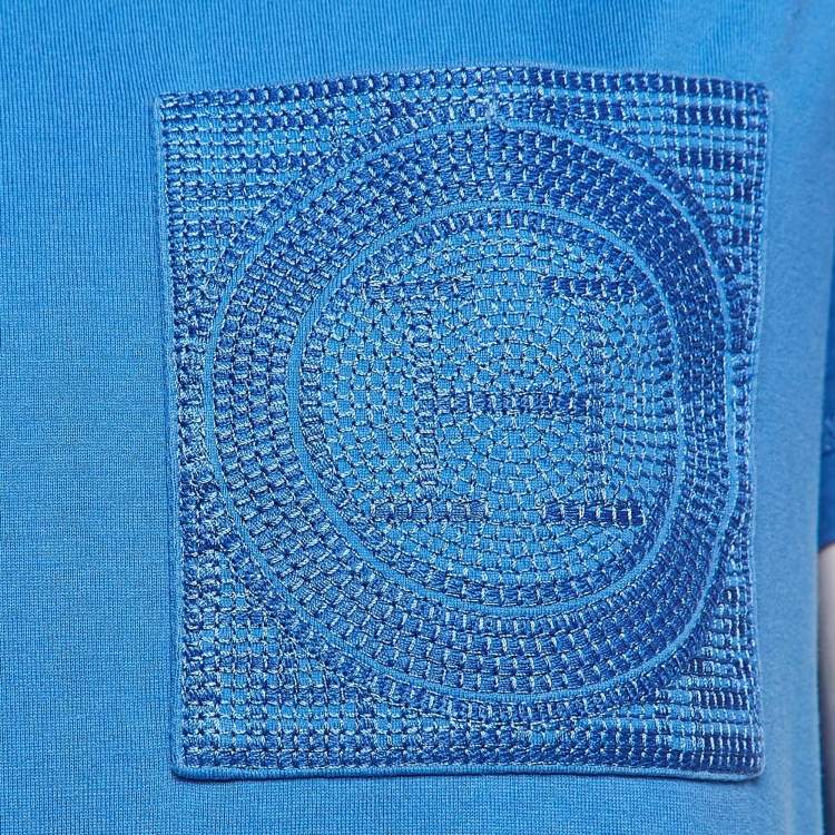 Pre Owned Hermes Blue Cotton Knit Embroidered Pocket Tunic M