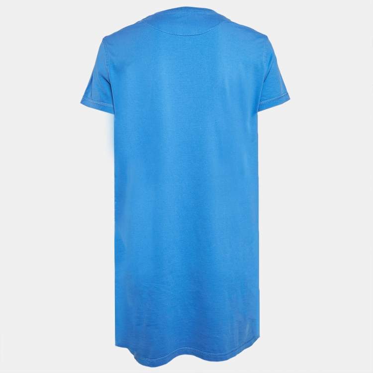 Pre Owned Hermes Blue Cotton Knit Embroidered Pocket Tunic M
