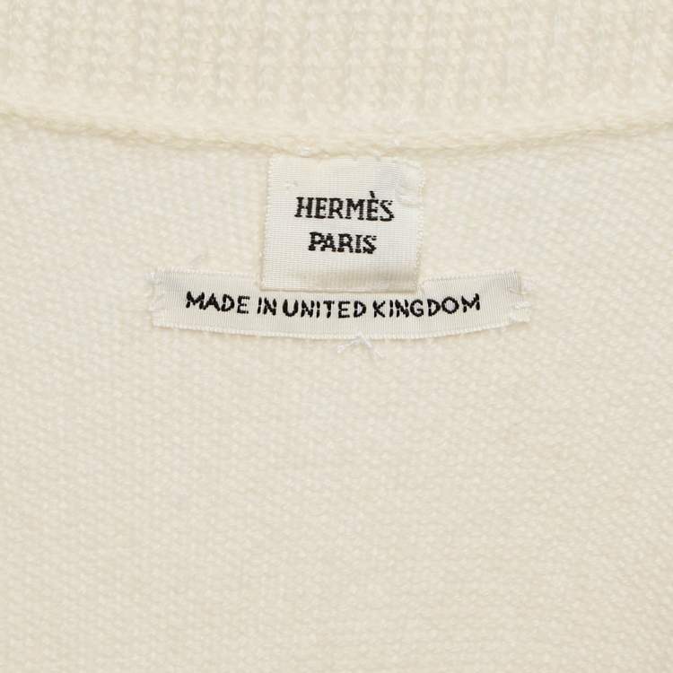 Pre Owned Hermes Cream Cashmere Button Front Long Cardigan M