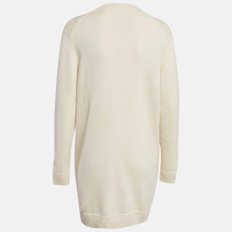 Pre Owned Hermes Cream Cashmere Button Front Long Cardigan M