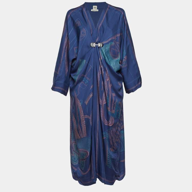 Hermes Blue Printed Silk Kaftan M