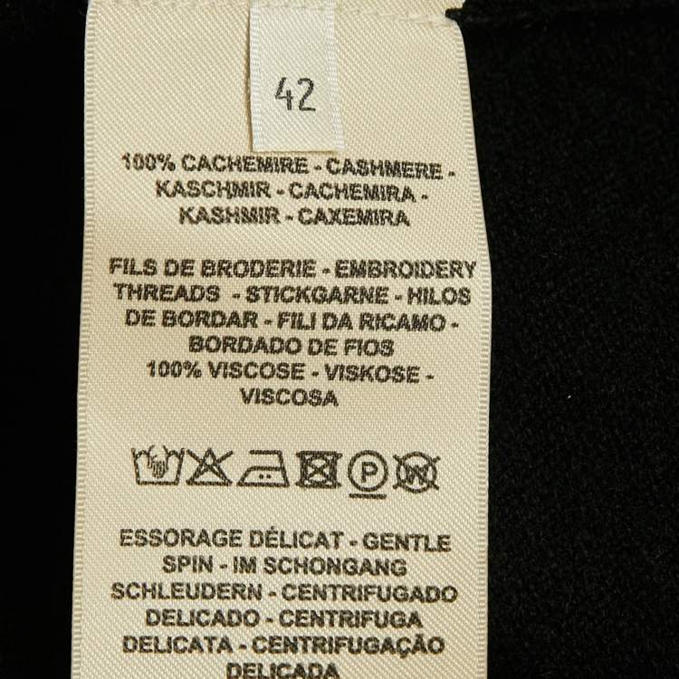Pre Owned Hermes Black/White Patterned Cashmere Knit Crew Neck T-Shirt L