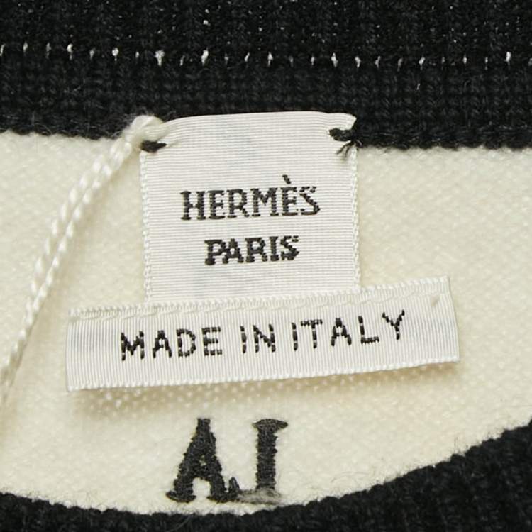 Pre Owned Hermes Black/White Patterned Cashmere Knit Crew Neck T-Shirt L