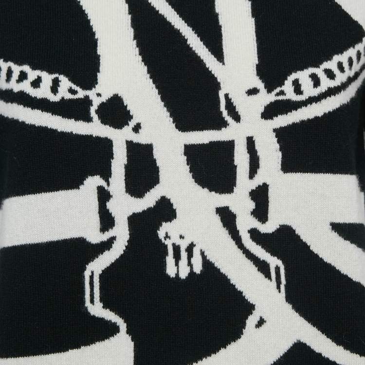 Pre Owned Hermes Black/White Patterned Cashmere Knit Crew Neck T-Shirt L