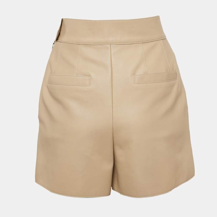Pre Owned Hermès Beige Leather Pink Tuck Detail Shorts M