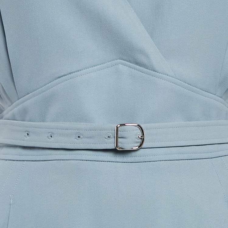 Pre Owned Hermès Blue Crepe Belted Sleeveless Mini Dress L