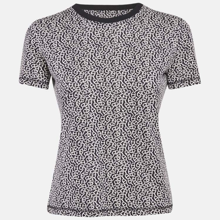 Pre Owned Hermes Black Printed Cotton Naoussa Chaine Micro T-Shirt M