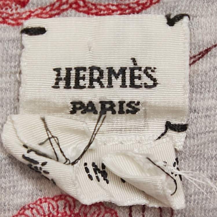 Pre Owned Hermes Grey Rope and Belt Print Jersey V-Neck T-Shirt L