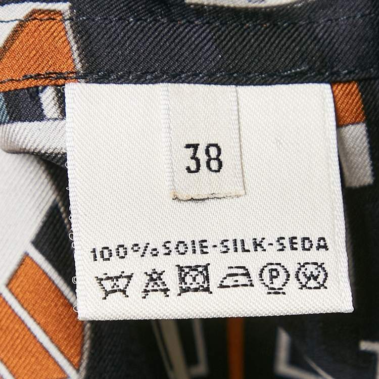 مملوكة مسبقًا Hermes Navy Blue Printed Silk Carré en Boucles Shirt Dress M
