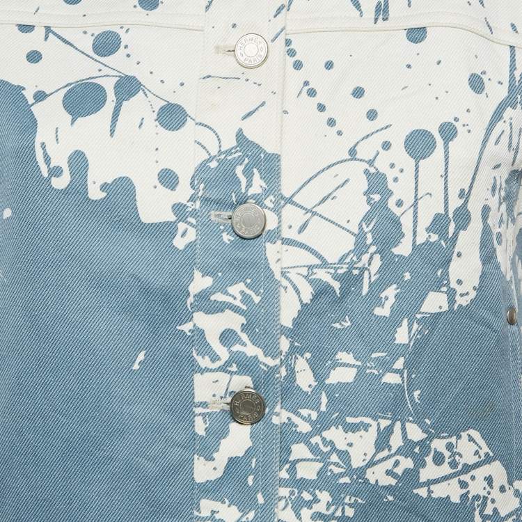 Pre Owned Hermès White/Blue Paint Splatter Print Denim Vest M