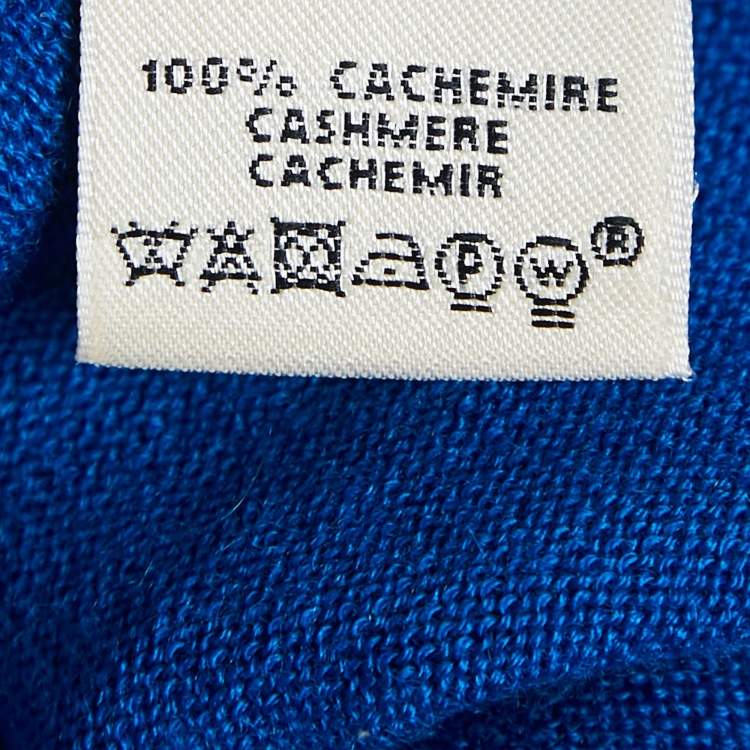 Pre Owned Hermes Blue Cashmere Button Front Cardigan M