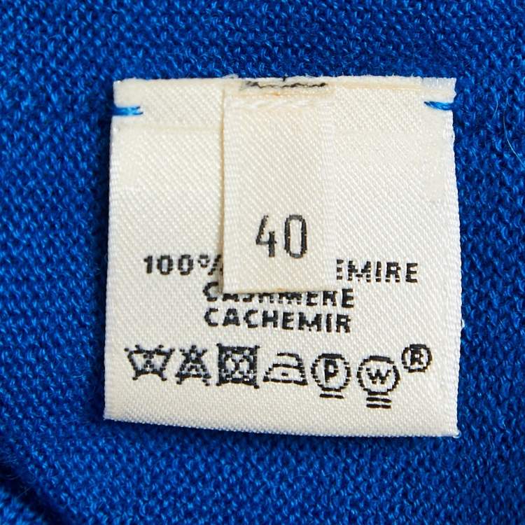 Pre Owned Hermes Blue Cashmere Button Front Cardigan M