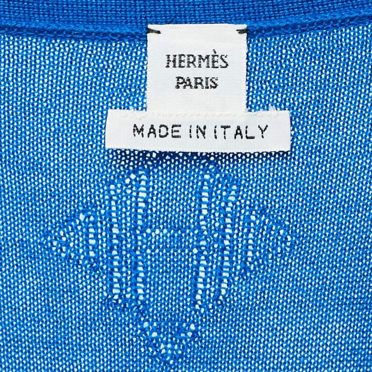 Pre Owned Hermes Blue Cashmere Button Front Cardigan M
