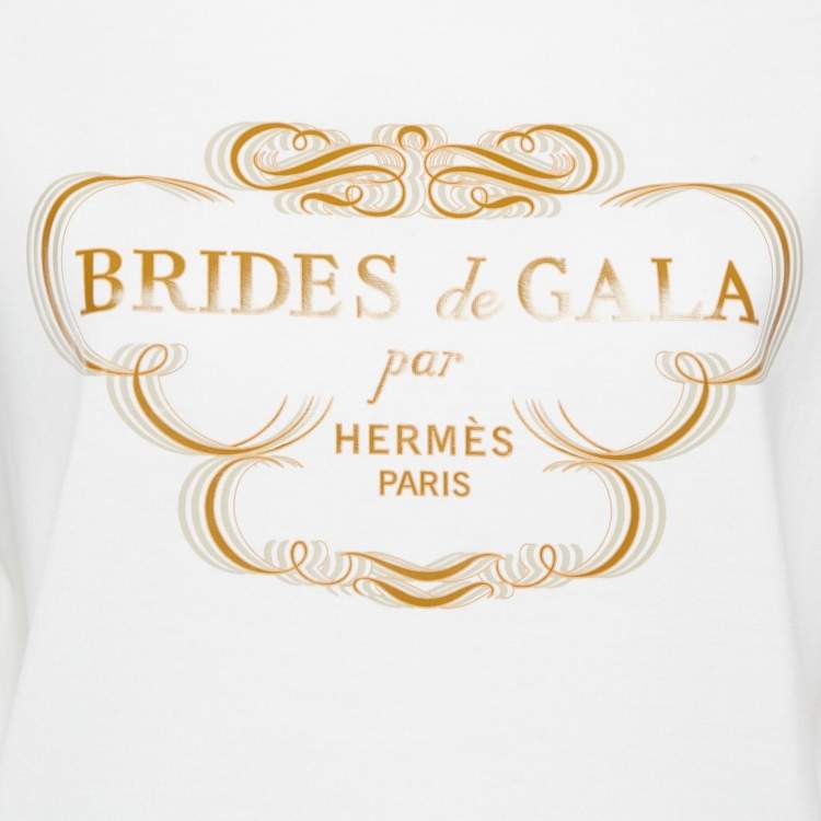 Pre Owned Hermès White Printed Cotton Crew Neck T-Shirt M