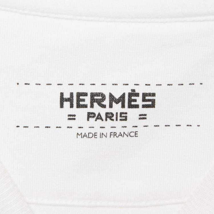 Pre Owned Hermès White Printed Cotton Crew Neck T-Shirt M