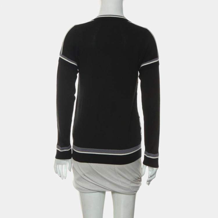 Pre Owned Hermes Black/White Silk, Cotton Cashmere Silk Sweater FR Women 34