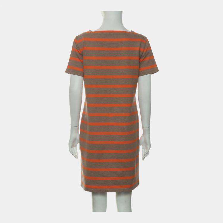 Pre Owned Hermes Brown, Orange Cotton Stripes Dress FR Women 40