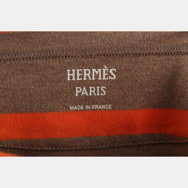 Pre Owned Hermes Brown, Orange Cotton Stripes Dress FR Women 40