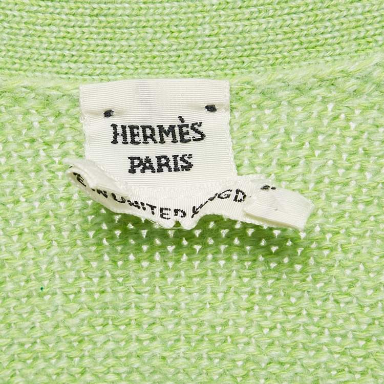 Pre Owned Hermes Green Cashmere Blend Button Front Cardigan M