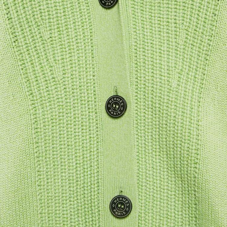 Pre Owned Hermes Green Cashmere Blend Button Front Cardigan M