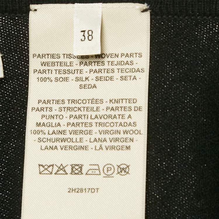 Pre Owned Hermes Black Promenade du Matin Remix Print Silk and Wool Knit Long Twillaine Cardigan M