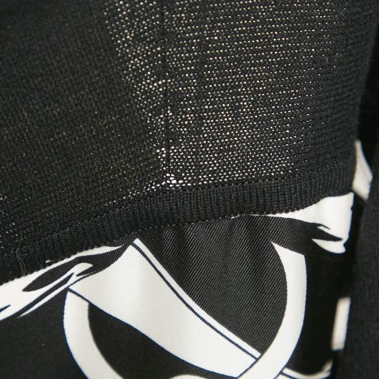Pre Owned Hermes Black Promenade du Matin Remix Print Silk and Wool Knit Long Twillaine Cardigan M