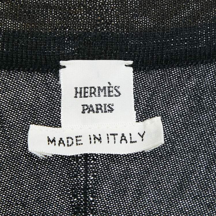 Pre Owned Hermes Black/Multicolor Printed Silk and Cashmere Blend Knit Cardigan M