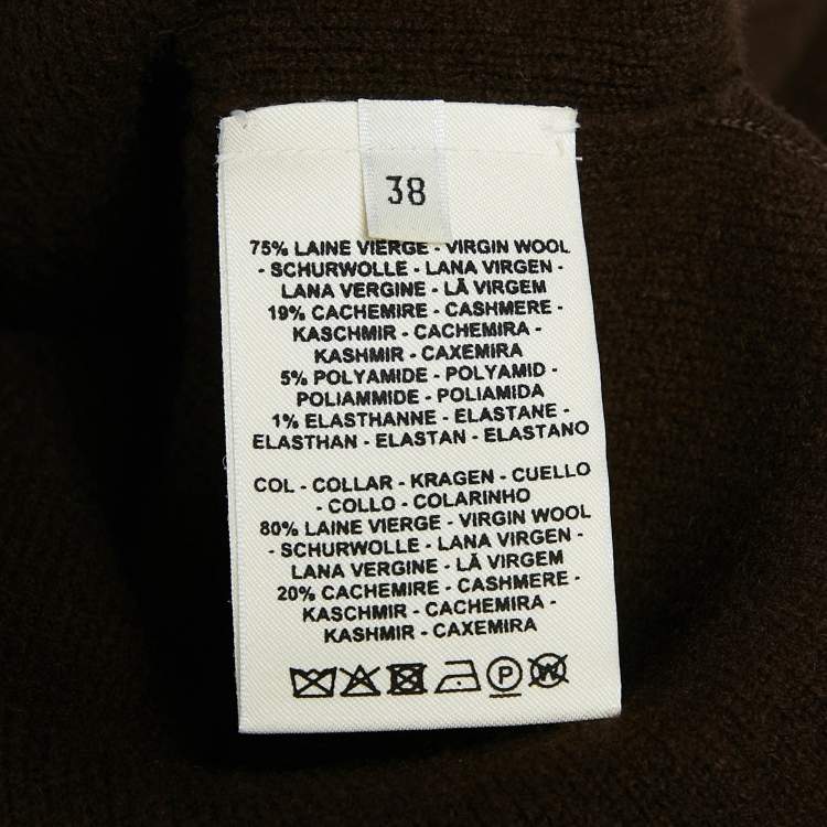 Pre Owned Hermes Brown Wool Knit Fringed Turtle-Neck Poncho Coat M