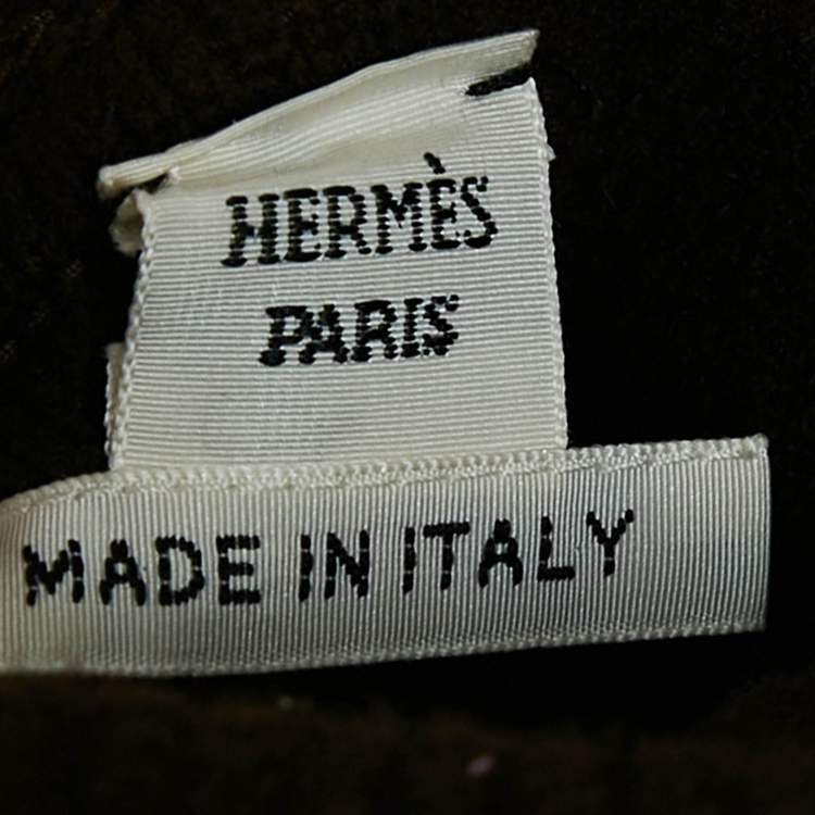 Pre Owned Hermes Brown Wool Knit Fringed Turtle-Neck Poncho Coat M