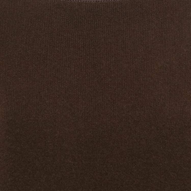 Pre Owned Hermes Brown Wool Knit Fringed Turtle-Neck Poncho Coat M