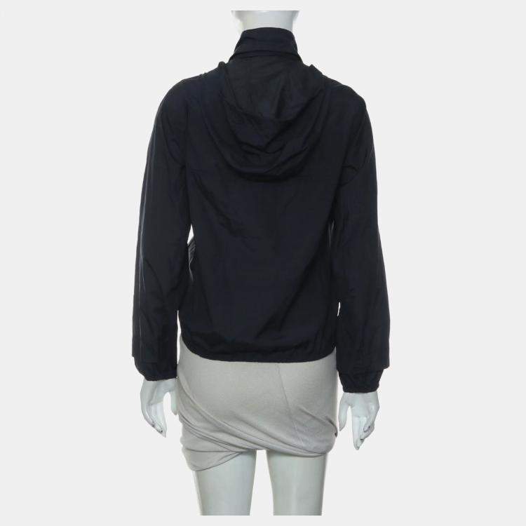 Pre Owned Hermes Navy Blue Silk Zipped Up Hooded Jacket FR Women 34