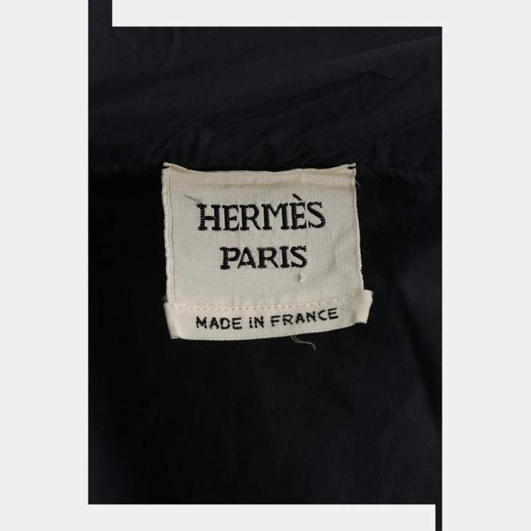 Pre Owned Hermes Navy Blue Silk Zipped Up Hooded Jacket FR Women 34