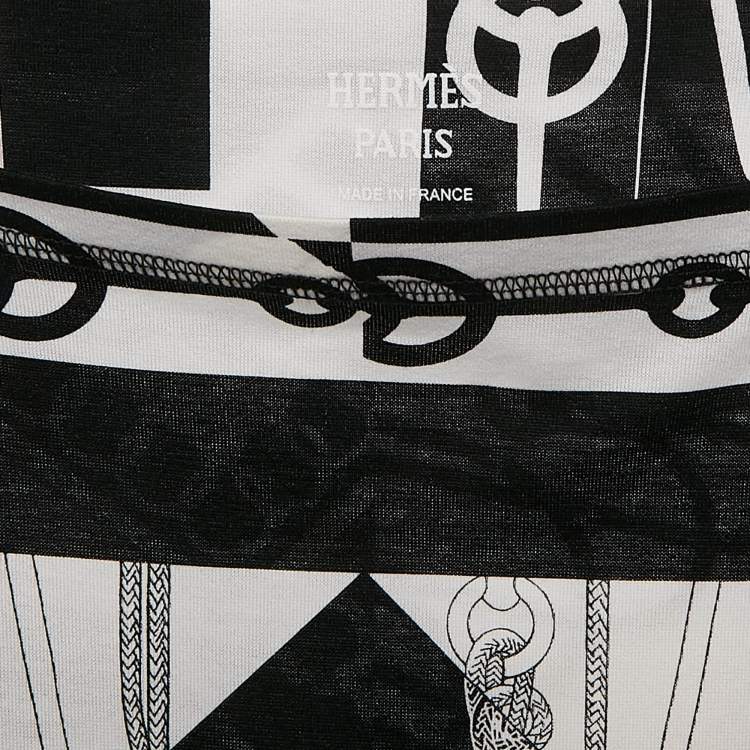 Pre Owned Hermès Black/White Printed Cotton Knit Cliquetis Mini Dress M