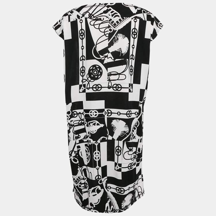 Pre Owned Hermès Black/White Printed Cotton Knit Cliquetis Mini Dress M