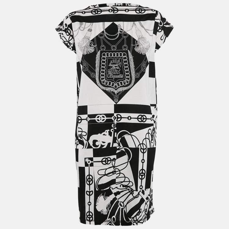 Pre Owned Hermès Black/White Printed Cotton Knit Cliquetis Mini Dress M