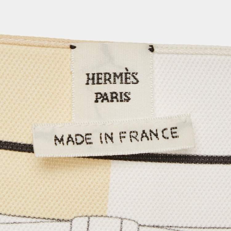 Pre Owned Hermes White/Yellow Grand Tralala Cut Print Silk Crepe Tunic M