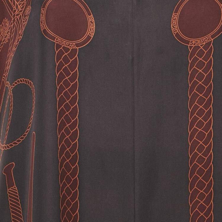 Pre Owned Hermes Brown Printed Silk Les Tambours Tunic Midi Dress S
