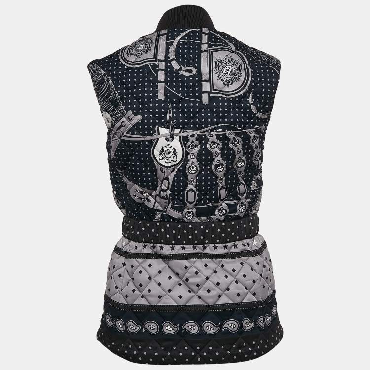 Pre Owned Hermes Blue Bandana Print Silk Quilted Vest S