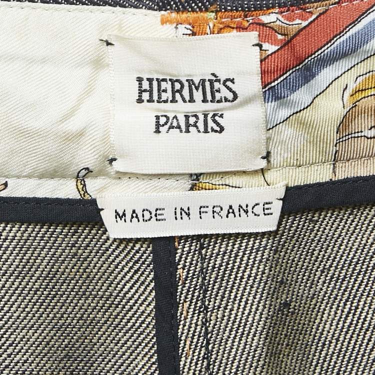 Pre Owned Hermes Blue Linen Wide Leg Pants M