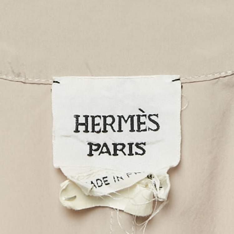 Pre Owned Hermès Beige Silk Belted Coat M