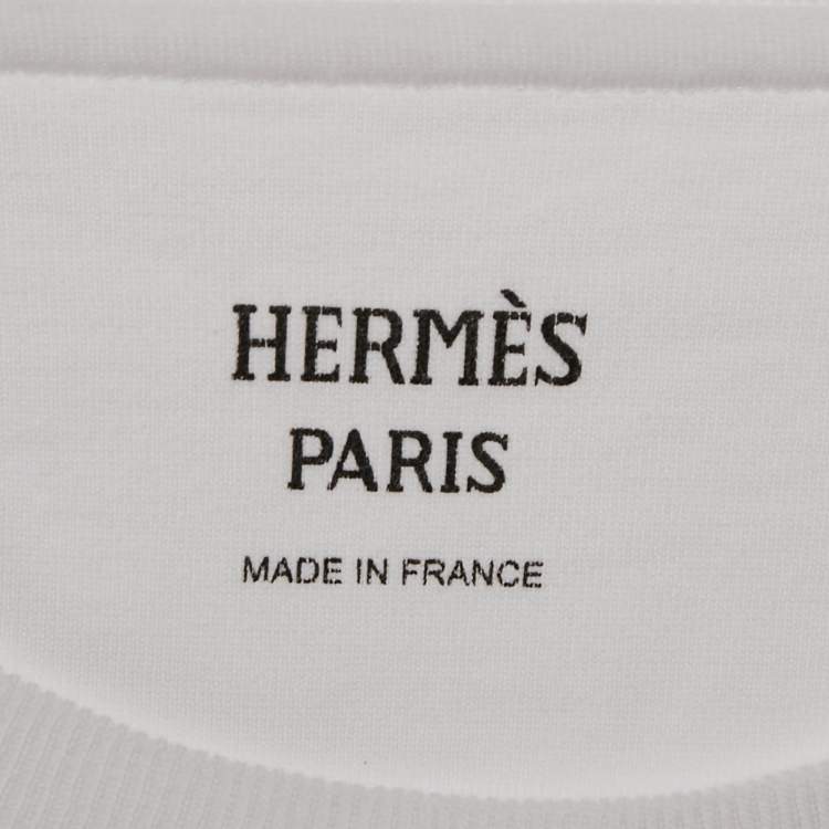 Pre Owned Hermès White Embroidered Pocket Jersey T-Shirt Dress S