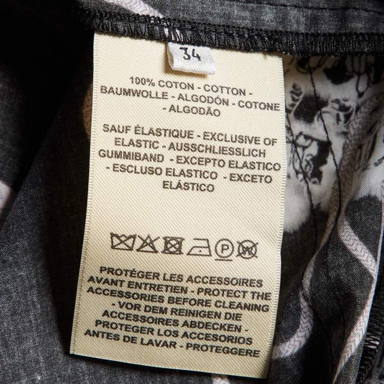 Pre Owned Hermes Black Cliquetis Aquarelle Print Cotton Wide Leg Trousers S